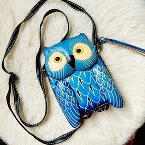 Handmade Leather Owl Crossbody / Tooled Leather Handbag / Owl Long Bag